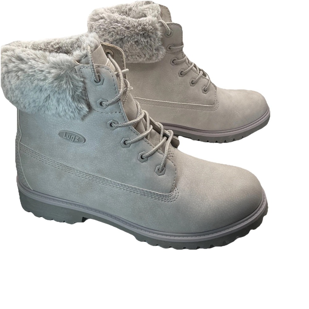 Lugz Empire Hi Faux Fur Combat Boots Sz 10 Gray H20 Resistant Gum Sole $100 MSRP